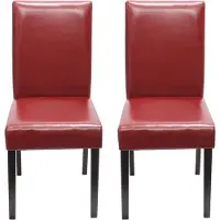 MCW 2er-Set Esszimmerstuhl Stuhl Küchenstuhl Littau Leder, rot, dunkle Beine