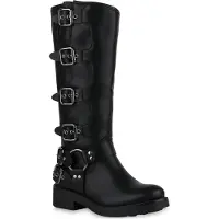 Van Hill Damen Leicht Gefütterte Bikerstiefel Schnallen Nieten Schuhe 840848, Farbe: Schwarz, Größe: 37