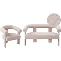 Beliani 3-Sitzer Sofa Set Hellbeige Bouclé Teddy Optik Komplett Gepolstert mit Armlehnen Holzbeine Geschwungene Rückenlehne Organische Form Retro Stil