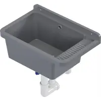 QLS Ausgussbecken 50x34 cm aus Kunststoff mit Siphon Grau Garage Werkstatt 11119