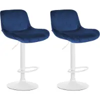 CLP 2er Set Barhocker Solon Weiß höhenverstellbar und drehbar mit Rückenlehne - blau Material Samt