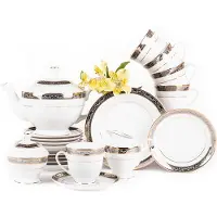 Konsimo Teeservice für 6 Personen (15-teilig) "CONTE", Weiß, Porzellan, Classic, 15,5 cm / 220 ml / 21 cm / 1,3 l / 220 ml / 220 ml