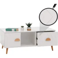Mendler Couchtisch MCW-N89, Beistelltisch Sofatisch, Schubladen Türen Fächer Fischgrätenmuster Melamin Holz, 42x103x60cm weiß