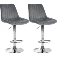 DELUKE Barhocker 2er Set RIO - Dunkelgrau, Samt, Chrom | Barhocker mit Lehne Barstuhl Tresenhocker Tresenstuhl Kneipenhocker Kneipenstuhl