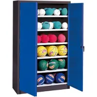C+P Ballschrank mit Vollblech-Flügeltüren (Typ 3), HxBxT 195x120x40 cm, Enzianblau (RAL 5010), Anthrazit (RAL 7021), Einzelschließung