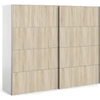 Ebuy24 Veto Schiebetürenschrank 2 Türen breit 243 cm weiss, Eiche Nachbildung.