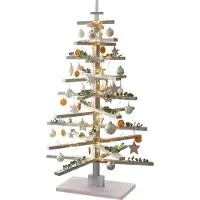 Mendler Deko-Weihnachtsbaum MCW-H77, 3D-Christbaum Weihnachtsdekoration, Shabby-Look Tannenholz verstellbar 130x82x82cm weiß