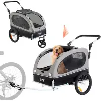 Zerbaco Hunde-Fahrradanhänger, trägt bis zu 88 Pfund, 2-in-1-Fahrradträger für Haustier-Kinderwagen, einfach zusammenklappbarer Wagenrahmen mit Schnellspannrädern, universeller Fahrradkupplung, Reflekto