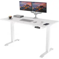 Pokar Höhenverstellbarer Schreibtisch Höhenverstellbar Elektrisch Bürotisch mit Tischplatte, Größe:160x80, Farbe:Weiß + Weiß