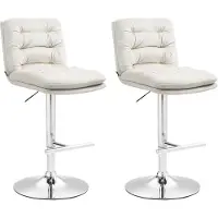 DELUKE Barhocker 2er Set TURIN - Creme, Samt, Chrom | Barhocker mit Lehne Barstuhl Tresenhocker Tresenstuhl Kneipenhocker Kneipenstuhl