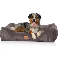Knuffelwuff Hundebett aus Cord mit Handwebcharakter Olivia M-L 85 x 63cm Braungrau