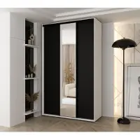 MINIO go for it , Kleiderschrank VADO, 160x235,2x60 cm, 3 Schiebetüren (1 Spiegel), 10 Einlegeböden, 2 Metallstangen, Weiß/Schwarz matt