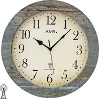 AMS Funk-Wanduhr Holz/ Glas blau-grau strukturiert