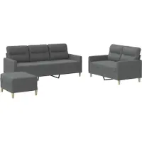 vidaXL 3-tlg. Sofagarnitur mit Kissen Dunkelgrau Stoff
