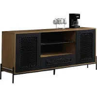SalesFever Sideboard mit Polyrattan | 2 Türen, 1 Schublade, 2 offene Fächer | MDF natur | Gestell Metall schwarz | B 164 x T 43 x H 76 cm