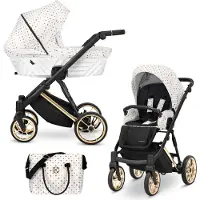 Kunert Kinderwagen IVENTO Sportwagen Babywagen Babyschale Komplettset Kinder Wagen Set 2 in 1 (White Style, Rahmenfarbe: Gold)