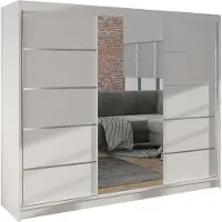 Mirjan 24 Schiebetürenschrank Derby VI, Kleiderschrank, Stilvoll Schlafzimmer Garderobenschrank (Farbe: Weiß)