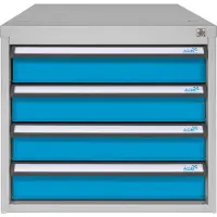 Proregal Schubladenbox mit 4 Schubladen für Werkbank Rhino| HxBxT 50x53x70cm | Traglast 60kg | Lichtgrau/Lichtblau
