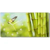 Tulup Wanduhr aus Glas – 60x30 cm - Glasbild - Glasuhr - Gehärtetes Glas - weisse-zeiger - Bambus und Schmetterling