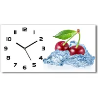 Tulup Wanduhr aus Glas – 60x30 cm - Glasbild - Glasuhr - Gehärtetes Glas - schwarze-zeiger - Kirsche mit Eis