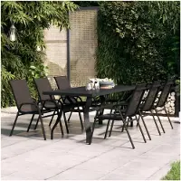 Markenlos Gartentisch Schwarz 180x80x70cm aus Stahl und Glas für Balkon, Picknick, Hinterhof und Terrasse