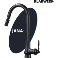 KLARWERK JANA | Vintage Edelstahl ausziehbare Küchenarmatur Schwarz antik | Mischbatterie hoher Bogen | Wasserhahn Gastro Hochdruck 360° drehbar 2 Anschlüsse