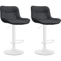 DELUKE 2er Set Barhocker RAGAD - Kunstleder Schwarz 49x51x85 cm Weiß | Barstuhl Höhenverstellbar Mit Lehne Drehbar Tresenhocker Tresenstuhl Kneipenhocker