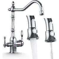 ARI 3-Wege Küchenarmatur Retro mit Wasserfilter-Anschluss, Feststehender Auslauf, 360° schwenkbar, Einzelauslauf, Keramikkartusche Chrom