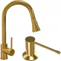 Granitan | Snake Goldene Küchenarmatur - Gold - 40 cm Höhe - 360° Schwenkbar - Seifenspender