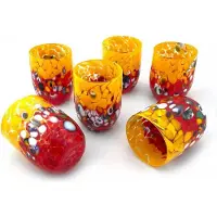 Demotex GmbH Casa Padrino Luxus Murano Kristallglas Wasserglas 6er Set Gelb / Rot Ø 8 x H. 10,5 cm - Italy