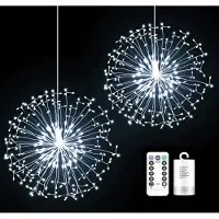 ROSNEK 198 LEDs Feuerwerk Lichterkette 8 Lichtmodi Löwenzahn Lichter Wasserdicht Innen Garten Party Weihnachten Deko, Weiß