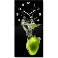 Tulup Wanduhr aus Glas – 30x60 cm - Glasbild - Glasuhr - Gehärtetes Glas -Grüne Äpfel