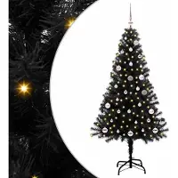 vidaXL "Schlussverkauf" Weihnachtsbaum(1 pc) - Kunstbaum/Tannenbaum - mit 150 LEDs mit Ständer Schwarz 150 cm PVC C7690