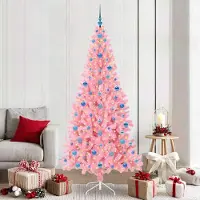 vidaXL "Schlussverkauf" Weihnachtsbaum(1 pc) - Kunstbaum/Tannenbaum - mit 300 LEDs mit Ständer Rosa 210 cm PVC C7681