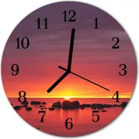 Tulup Glasuhr Wanduhr Küchenuhr Echt-Glas 30fi cm Sonnenuntergang rosa