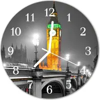 Tulup Glasuhr Wanduhr Küchenuhr Echt-Glas 30fi cm Big Ben grau