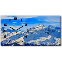 Tulup Wanduhr aus Glas – 60x30 cm - Glasbild - Glasuhr - Gehärtetes Glas - schwarze-zeiger - Alpen im Winter