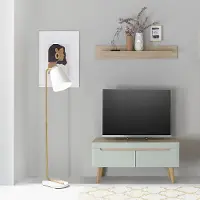 Lomadox Wohnzimmer TV-Lowboard und Wandboard in Grün Matt mit Eiche STOCKTON-61, 2-teilig