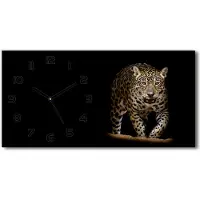 Tulup Wanduhr aus Glas – 60x30 cm - Glasbild - Glasuhr - Gehärtetes Glas - schwarze-zeiger - Jaguar