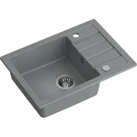 VBChome Spülbecken 62 x 44 cm Grau Spüle Einzelbecken Küche Einbauspüle Verbundspüle Küchenspüle gesprenkelt flächenbündig Siphon Waschbecken