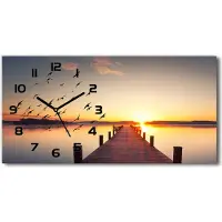Tulup Wanduhr aus Glas – 60x30 cm - Glasbild - Glasuhr - Gehärtetes Glas - schwarze-zeiger - Sonnenuntergang