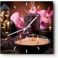 ARTTOR Wanduhr - Quadrat - Glasuhr - Buddha Kerzen Religion - 40x40cm - Schleichendes Uhrwerk - Lautlos - zum Aufhängen bereit - Dekoration Modern - Wanddekoration aus Glas - C3AC40x40-2631