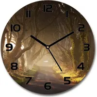 Tulup Wanduhr aus Glas 30fi Glasbild Glasuhr Gehärtetes Glas - schwarze-zeiger - Fog in the forest