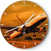 ARTTOR Wanduhr - Rund - Glasuhr - Passagier Flugzeug Flugzeug Flügel - 30x30cm - Schleichendes Uhrwerk - Lautlos - zum Aufhängen bereit - Dekoration Modern - Wanddekoration aus Glas - C3AR30x30-0368
