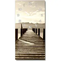 Tulup Wanduhr aus Glas – 30x60 cm - Glasbild - Glasuhr - Gehärtetes Glas -Hölzerner Pier