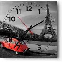 ARTTOR Wanduhr - Quadrat - Glasuhr - Auto Eiffle Kultur Architektur - 40x40cm - Schleichendes Uhrwerk - Lautlos - zum Aufhängen bereit - Dekoration Modern - Wanddekoration aus Glas - C4AC40x40-2655