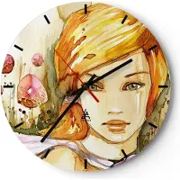 ARTTOR Wanduhr - Rund - Glasuhr - Frau Sommer Blume - 30x30cm - Schleichendes Uhrwerk - Lautlos - zum Aufhängen bereit - Dekoration Modern - Wanddekoration aus Glas - C3AR30x30-3538
