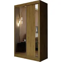 Masseno Schiebetürenschrank GRAZIA 120 cm Kleiderschrank Schlafzimmer Schrank 2-türig mit Spiegel Eiche Artisan