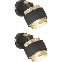 Etc-shop 2er Set Wandlampe, Stahl Textil, schwarz gold, schwenkbar, L 10 cm