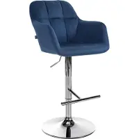 DELUKE Barhocker TUBEL - Samt Blau 57x59x97 cm Silber | Barstuhl Höhenverstellbar Mit Lehne Drehbar Tresenhocker Tresenstuhl Kneipenhocker Kneipenstuhl